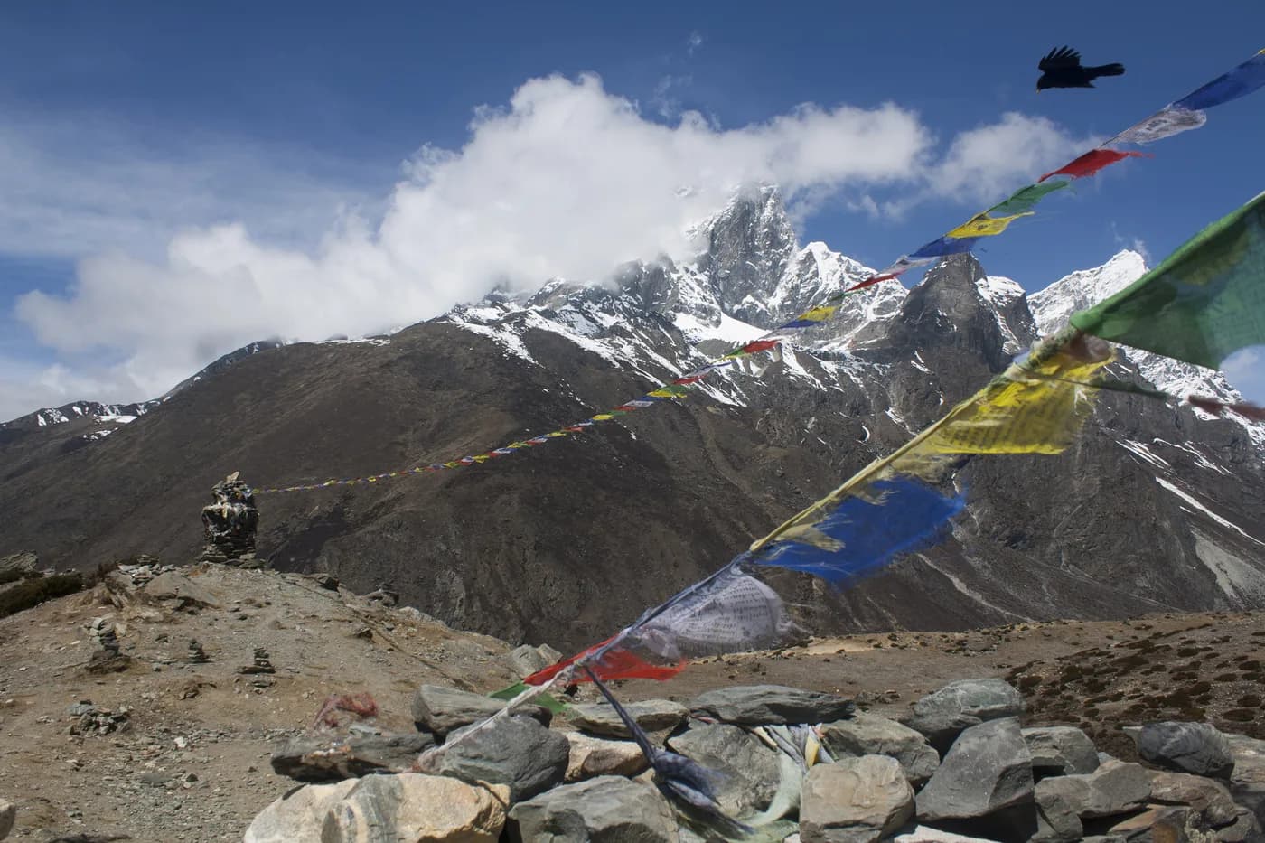 Prayer flags before the Himalaya